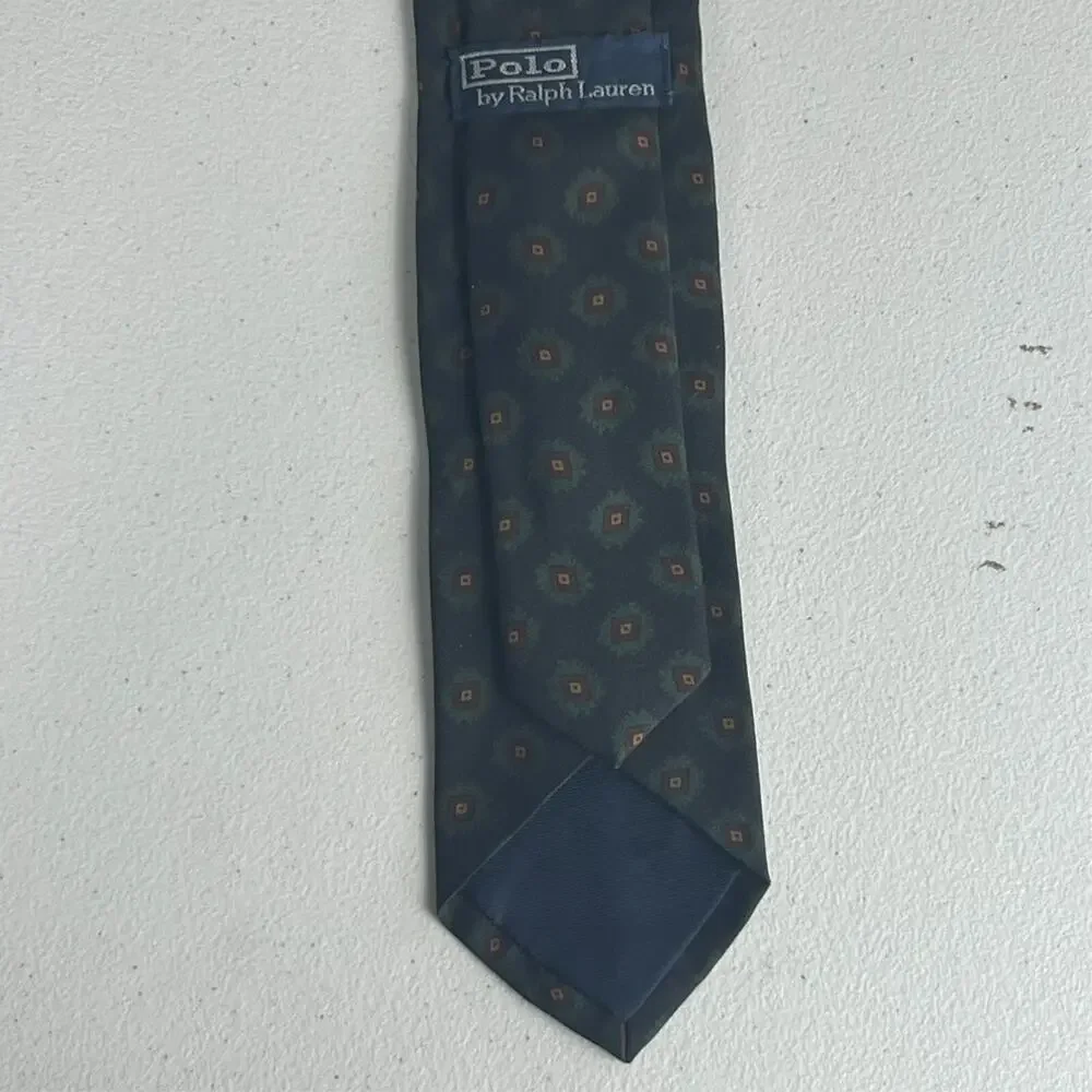 Polo by Ralph Lauren Men's Green Floral Design Silk Tie Handmade In Italy